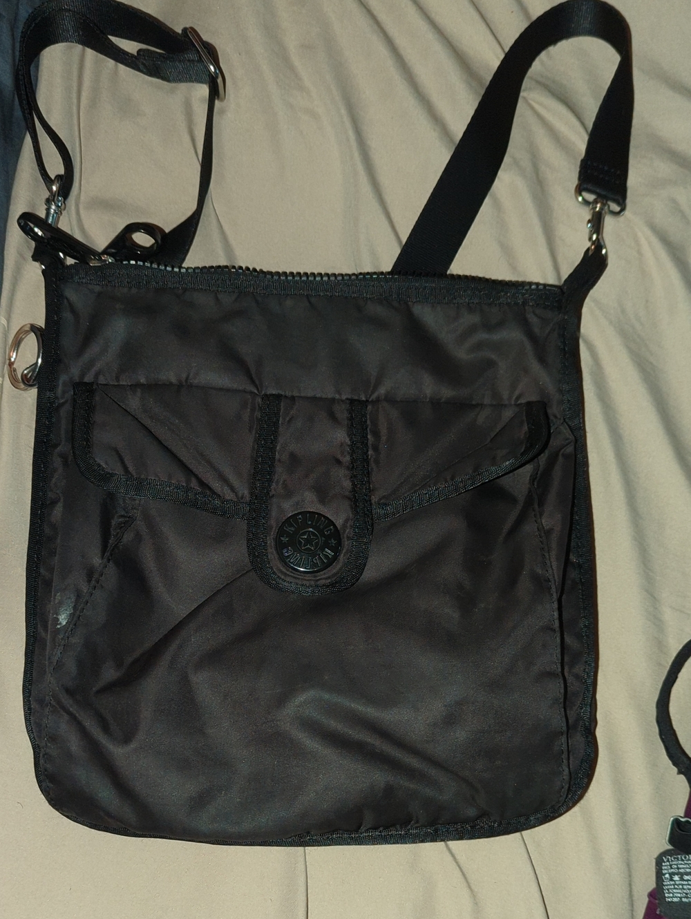 Kipling Black Nylon Crossbody Messenger Bag